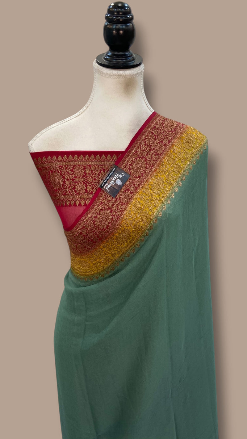 Pure Khaddi Georgette Handloom Banarasi Saree - Antique Zari