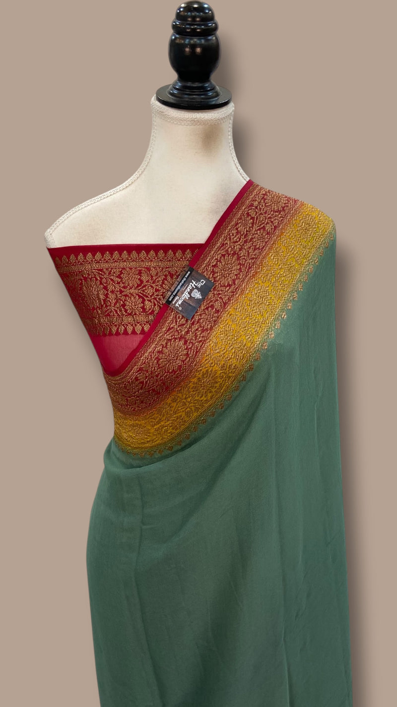 Pure Khaddi Georgette Handloom Banarasi Saree - Antique Zari