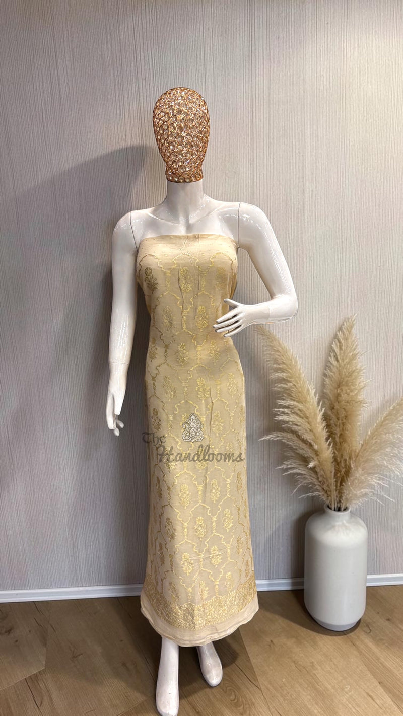 Pure Khaddi Georgette Handloom Banarasi Dress Material Water Zari - The Handlooms