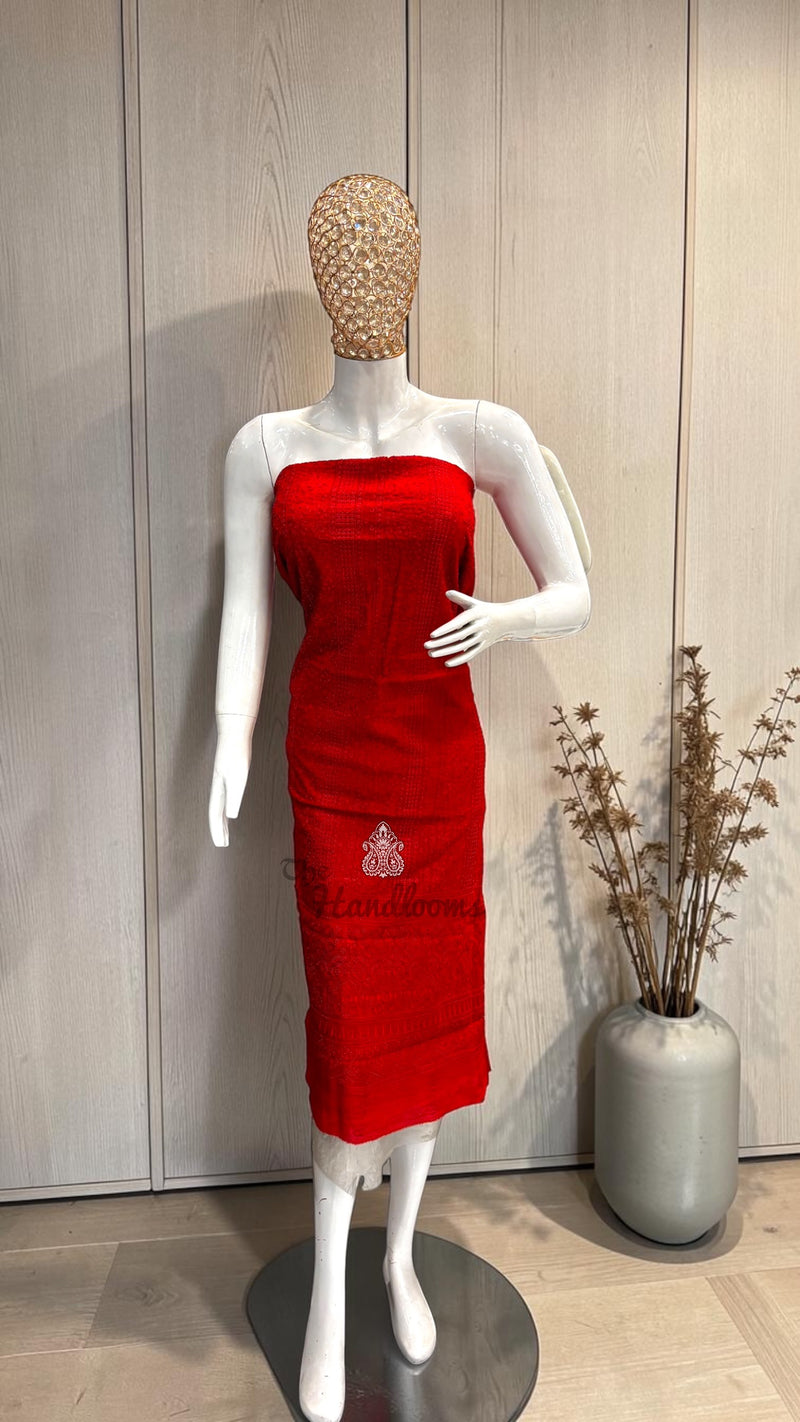 Pure Georgette Banarasi Chikankari Dress Material - The Handlooms