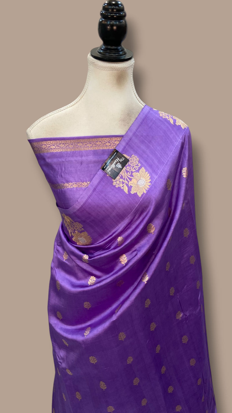Pure Mango Silk Banarasi Handloom Saree - All Over Kadua Motifs