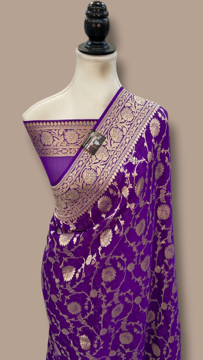 Pure Khaddi Georgette Handloom Banarasi Saree - Silver Zari