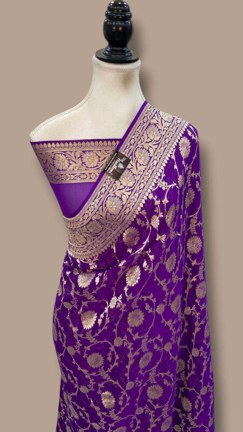 Pure Khaddi Georgette Handloom Banarasi Saree - Silver Zari