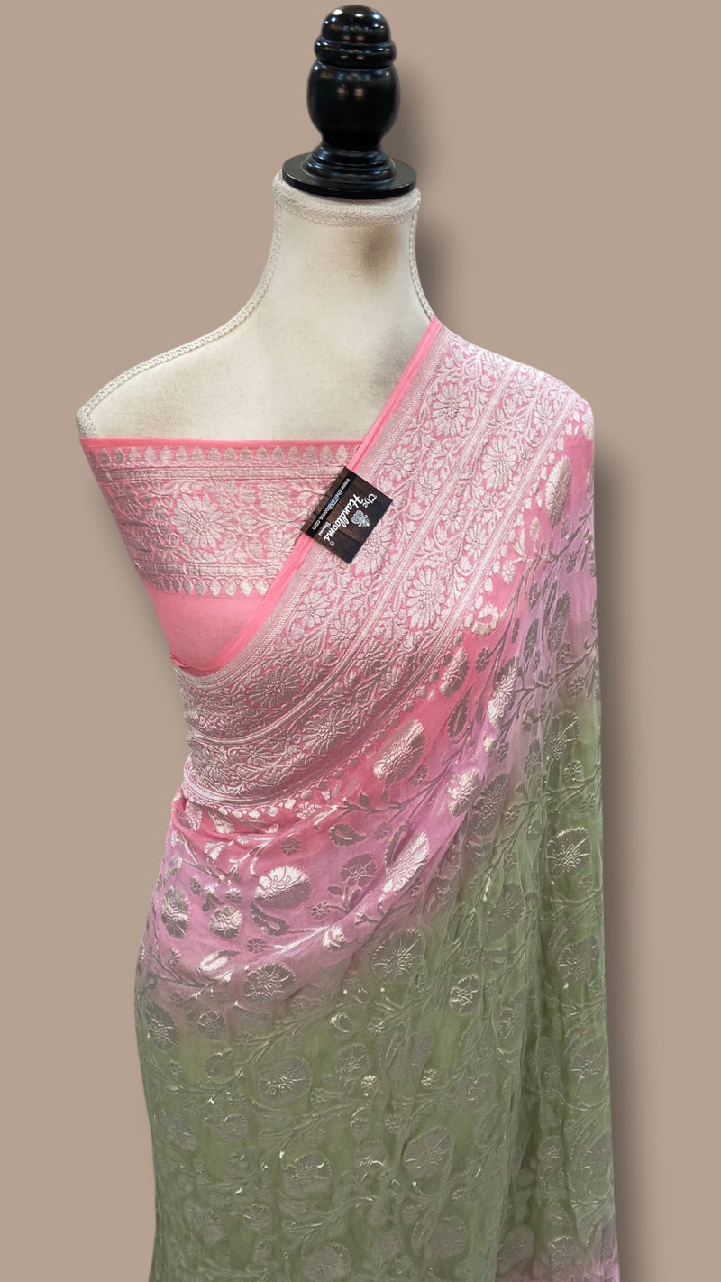 Pure Khaddi Georgette Handloom Banarasi Saree - Silver Zari
