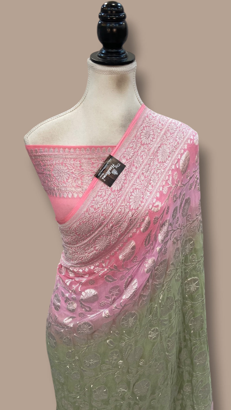 Pure Khaddi Georgette Handloom Banarasi Saree - Silver Zari