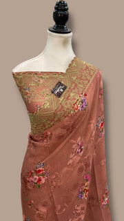 Pure Georgette Handloom Banarasi Saree - Chikanka With Digital Print - The Handlooms