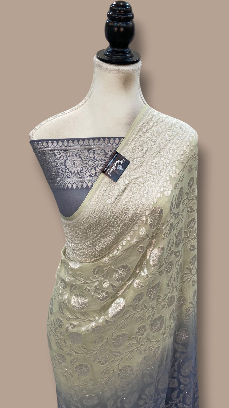 Pure Khaddi Georgette Handloom Banarasi Saree - Silver Zari