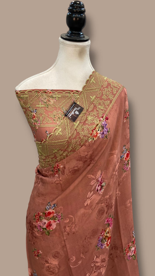 Pure Georgette Handloom Banarasi Saree - Chikanka With Digital Print - The Handlooms