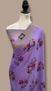 Pure Georgette Handloom Banarasi Saree - Chikanka With Digital Print - The Handlooms