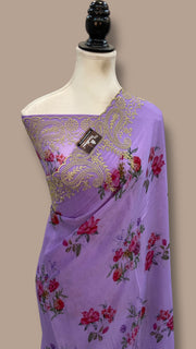 Pure Georgette Handloom Banarasi Saree - Chikanka With Digital Print - The Handlooms