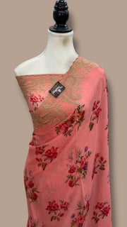 Pure Georgette Handloom Banarasi Saree - Chikanka With Digital Print - The Handlooms