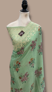 Pure Georgette Handloom Banarasi Saree - Chikanka With Digital Print - The Handlooms