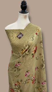 Pure Georgette Handloom Banarasi Saree - Chikanka With Digital Print - The Handlooms