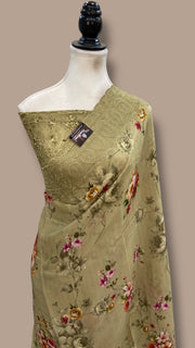 Pure Georgette Handloom Banarasi Saree - Chikanka With Digital Print - The Handlooms