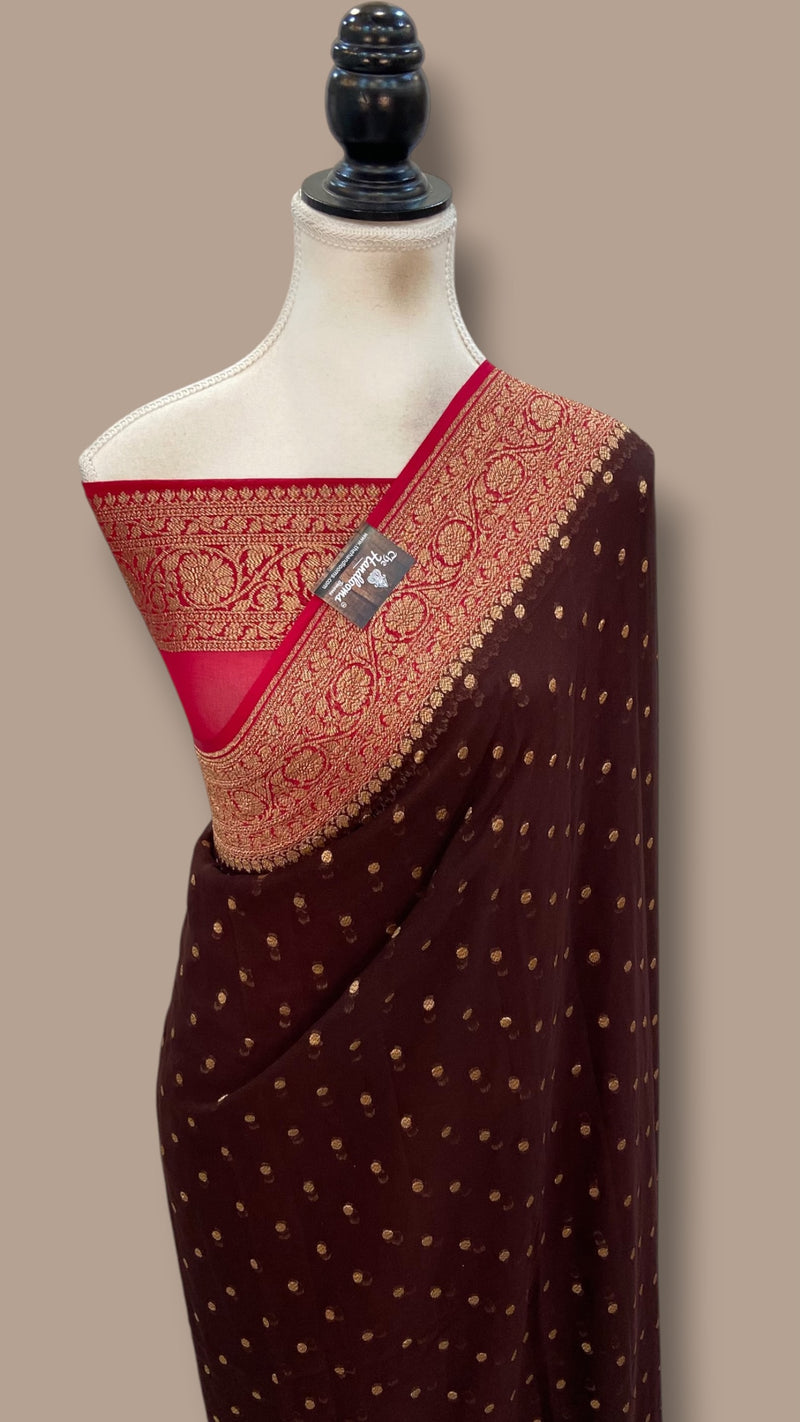 Pure Khaddi Georgette Handloom Banarasi Saree - Antique Zari
