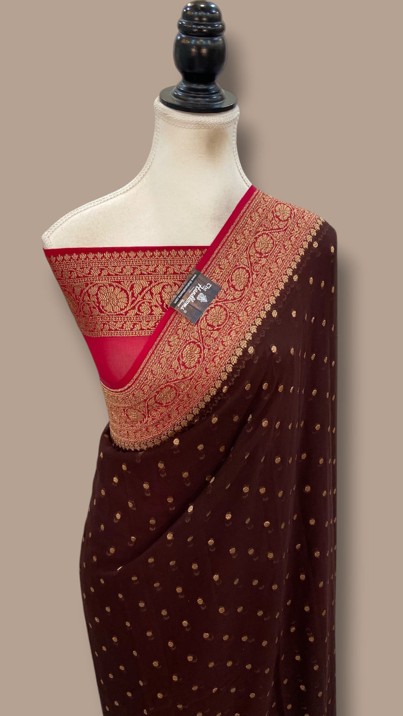 Pure Khaddi Georgette Handloom Banarasi Saree - Antique Zari