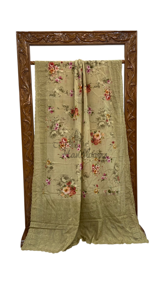 Pure Georgette Handloom Banarasi Saree - Chikanka With Digital Print - The Handlooms