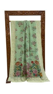 Pure Georgette Handloom Banarasi Saree - Chikanka With Digital Print - The Handlooms