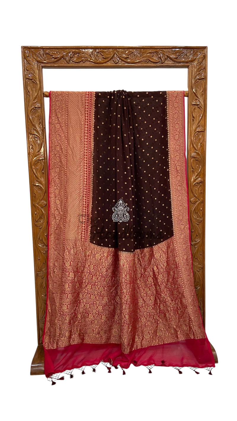 Pure Khaddi Georgette Handloom Banarasi Saree - Antique Zari