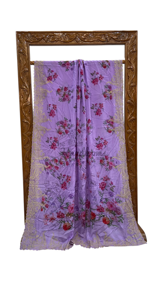 Pure Georgette Handloom Banarasi Saree - Chikanka With Digital Print - The Handlooms