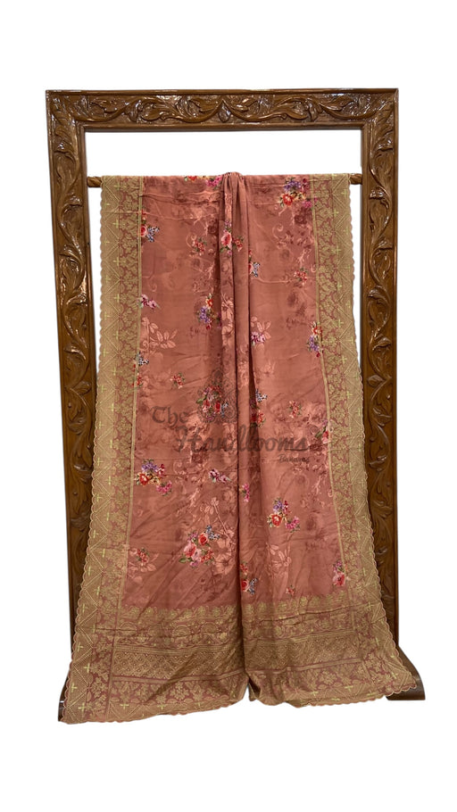 Pure Georgette Handloom Banarasi Saree - Chikanka With Digital Print - The Handlooms