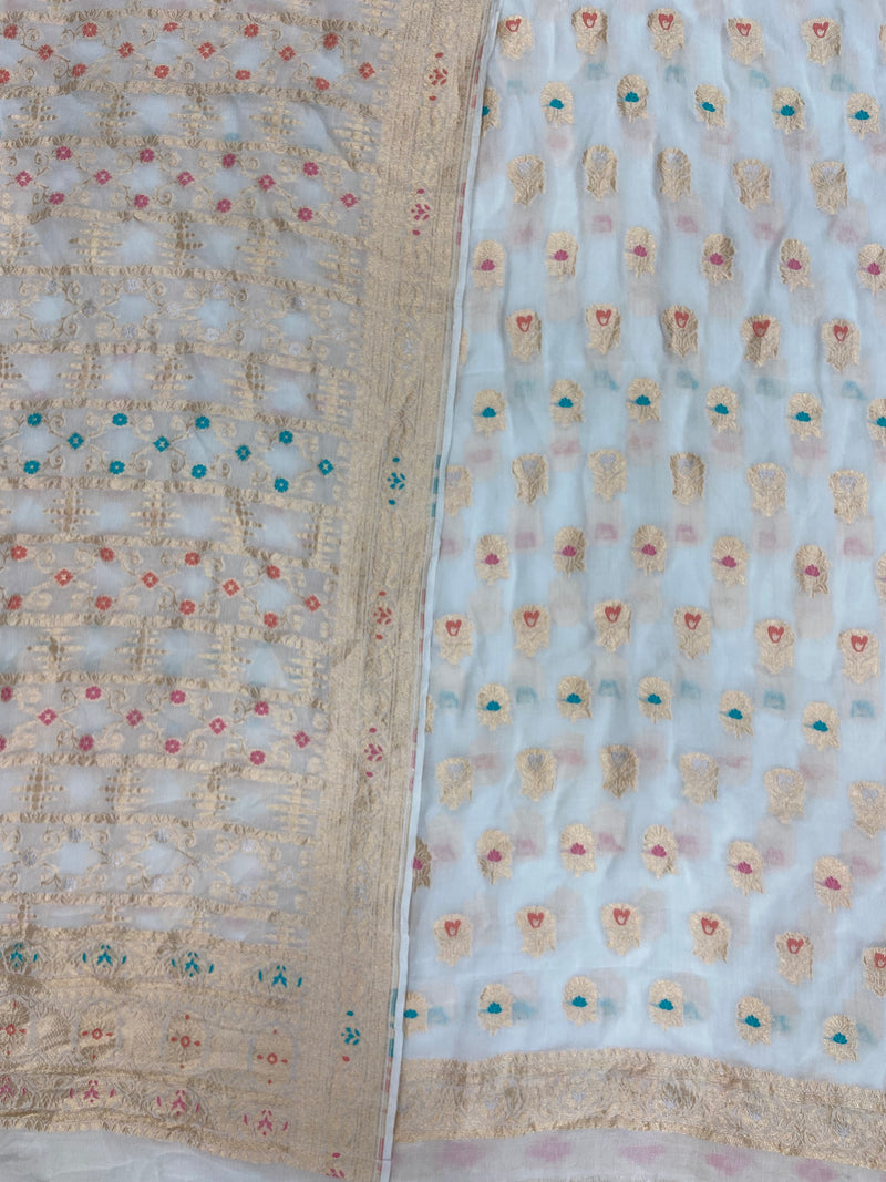 Khaddi Georgette Banarasi Dress material Water Zari With Meenakari - The Handlooms