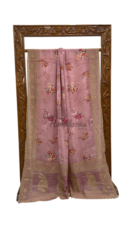 Pure Georgette Handloom Banarasi Saree - Chikanka With Digital Print - The Handlooms