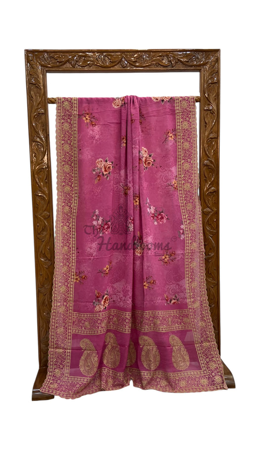 Pure Georgette Handloom Banarasi Saree - Chikanka With Digital Print - The Handlooms