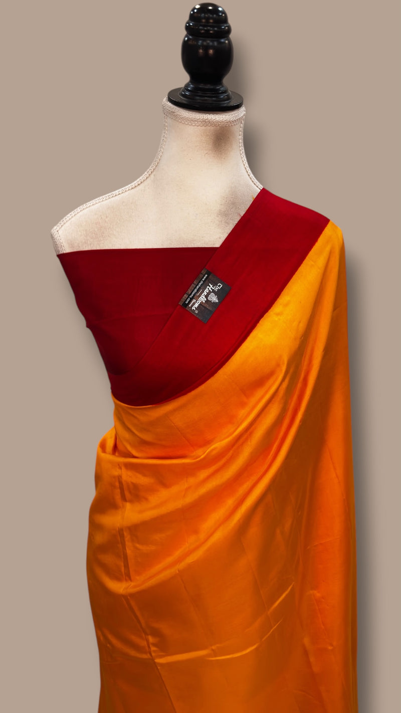 Pure Katan Chiniya Silk Handloom Banarasi Saree-Plain