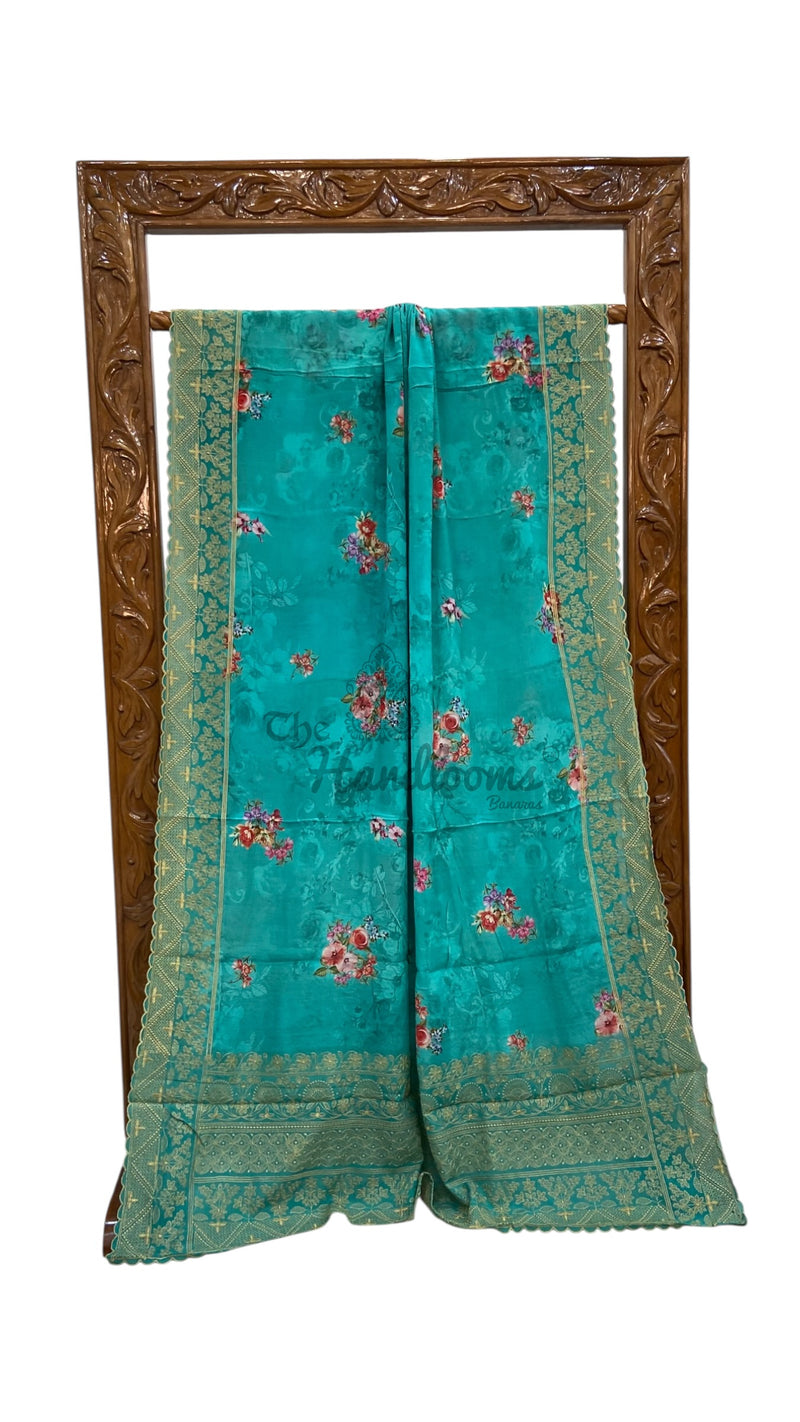 Pure Georgette Handloom Banarasi Saree - Chikanka With Digital Print - The Handlooms