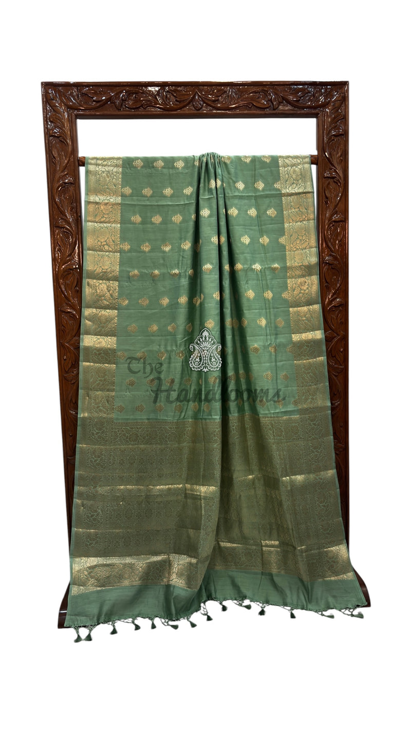 Pista Green Pure Chiniya Silk Handloom Banarasi Saree