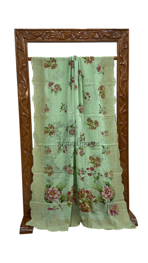 Pure Georgette Handloom Banarasi Saree - Chikanka With Digital Print - The Handlooms
