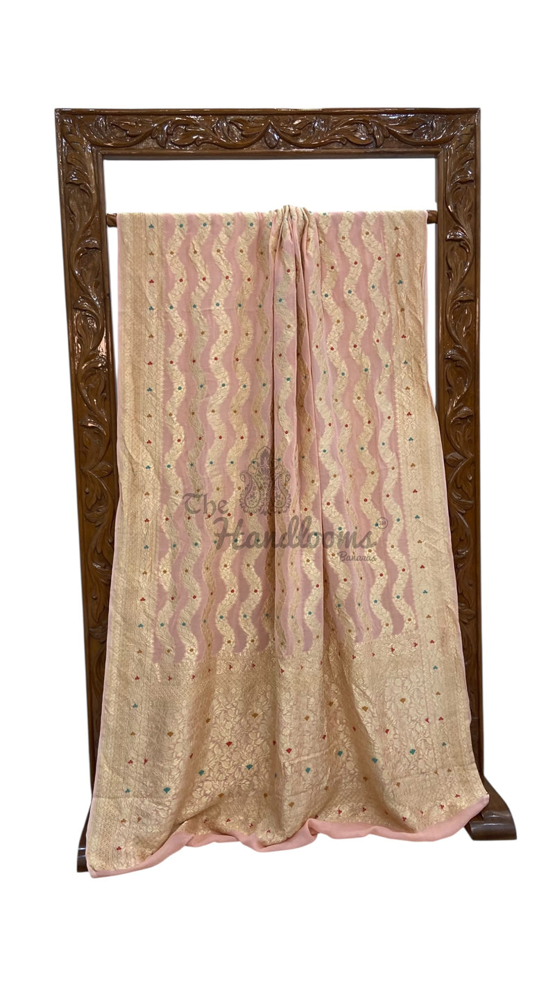 Pure Khaddi Georgette Handloom Banarasi Saree - Water Zari With Meenakari - The Handlooms