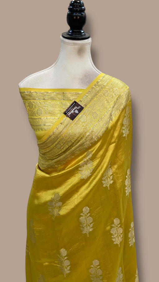 Yellow Pure Mango Silk Banarasi Handloom Saree - The Handlooms