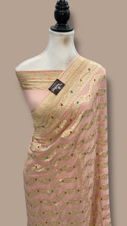 Pure Khaddi Georgette Handloom Banarasi Saree - Water Zari With Meenakari - The Handlooms