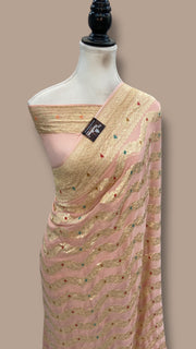 Pure Khaddi Georgette Handloom Banarasi Saree - Water Zari With Meenakari - The Handlooms