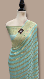 Pure Khaddi Georgette Handloom Banarasi Saree - Water Zari With Meenakari - The Handlooms