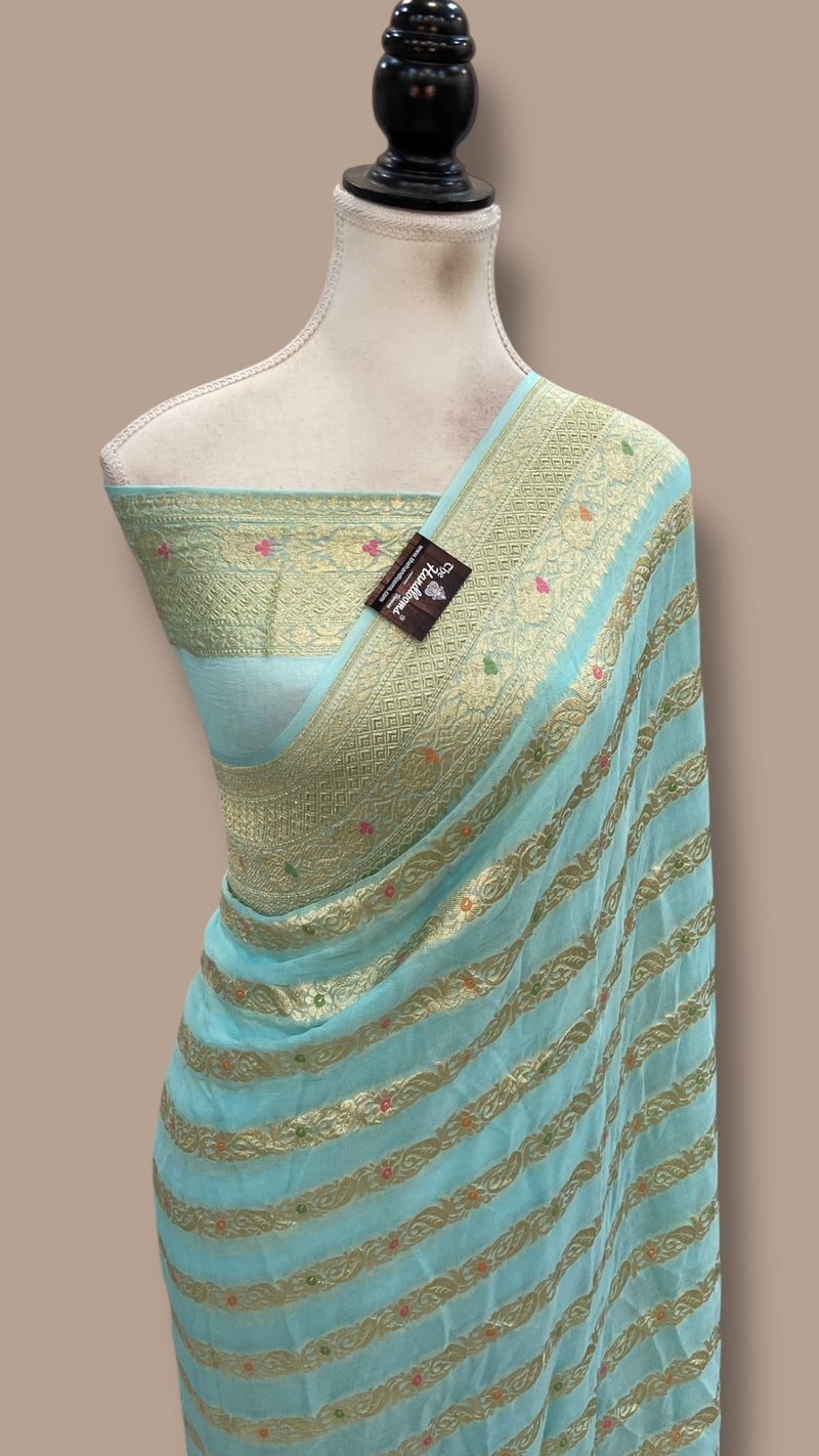 Pure Khaddi Georgette Handloom Banarasi Saree - Water Zari With Meenakari - The Handlooms