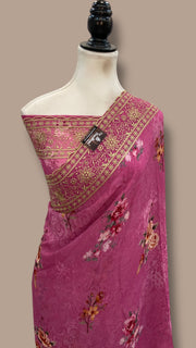 Pure Georgette Handloom Banarasi Saree - Chikanka With Digital Print - The Handlooms