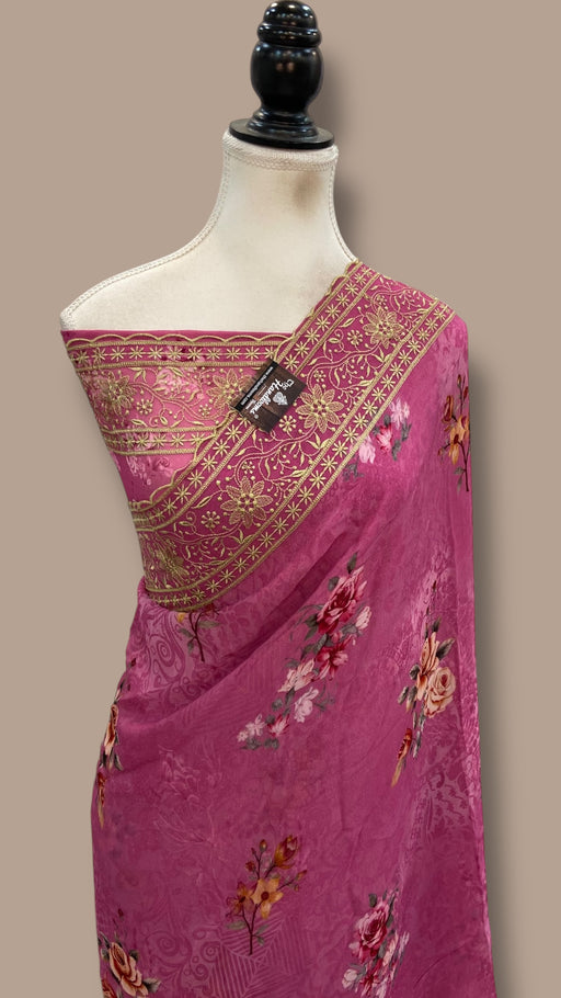 Pure Georgette Handloom Banarasi Saree - Chikanka With Digital Print - The Handlooms