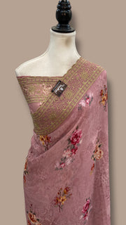 Pure Georgette Handloom Banarasi Saree - Chikanka With Digital Print - The Handlooms