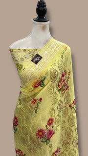 Pure Georgette Handloom Banarasi Saree - Chikanka With Digital Print - The Handlooms