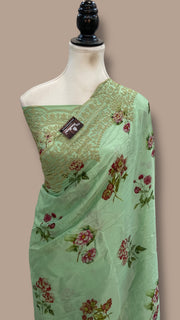 Pure Georgette Handloom Banarasi Saree - Chikanka With Digital Print - The Handlooms