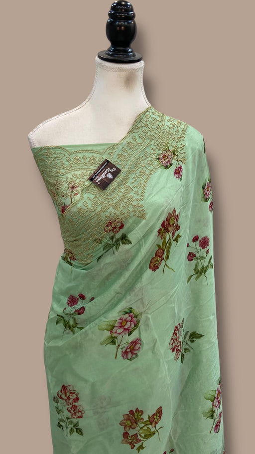 Pure Georgette Handloom Banarasi Saree - Chikanka With Digital Print - The Handlooms