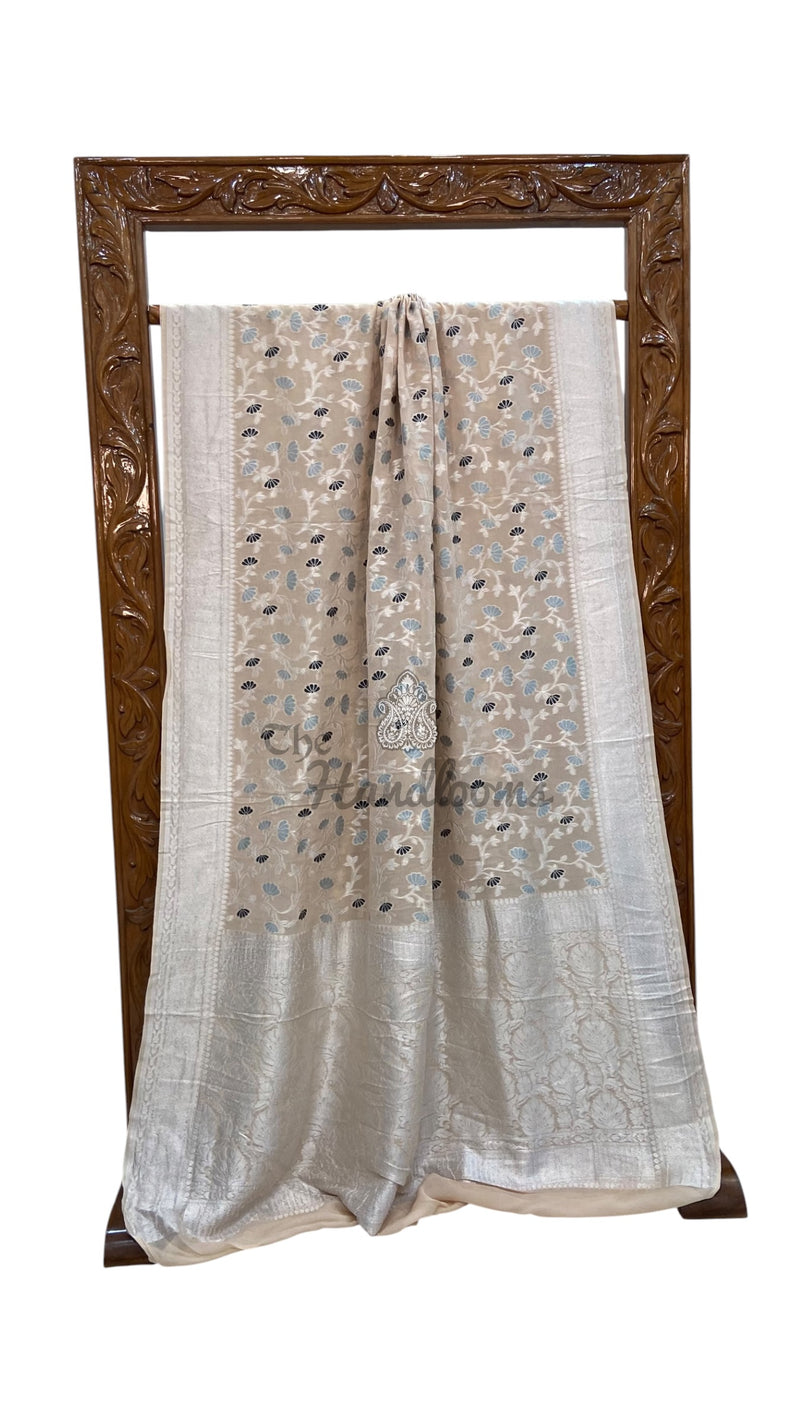 Pure Khaddi Georgette Handloom Banarasi Saree - All Over Jaal Work With Meenakari