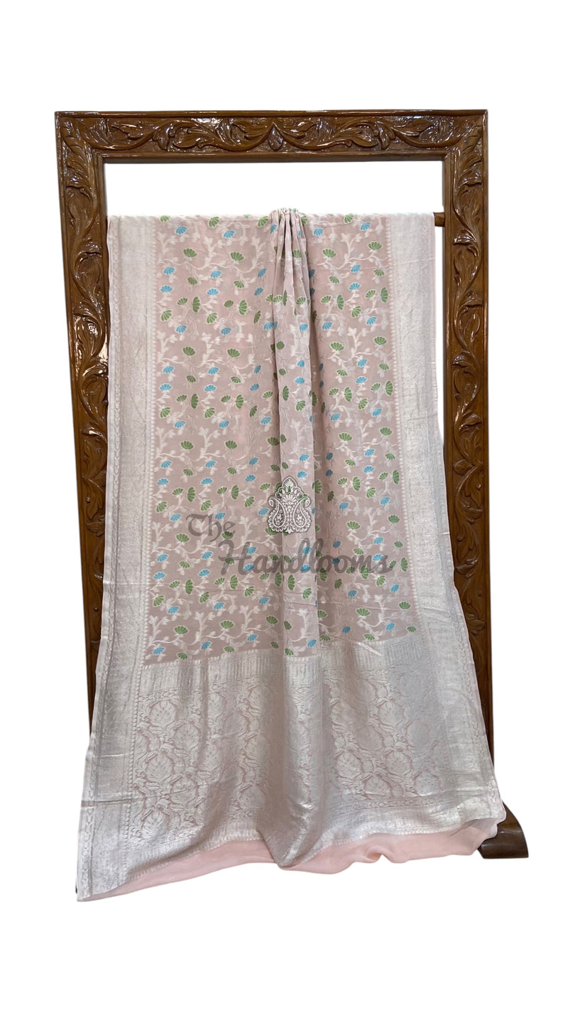 Pure Khaddi Georgette Handloom Banarasi Saree - All Over Jaal Work With Meenakari