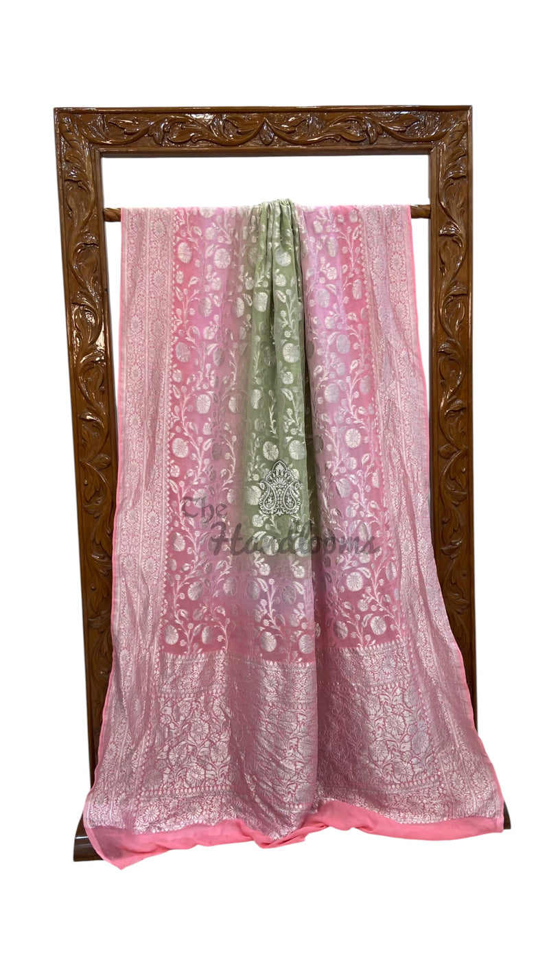 Pure Khaddi Georgette Handloom Banarasi Saree - Silver Zari
