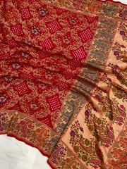 Pure Georgette Banarasi Bandhej Handloom Saree - with meenakari work - The Handlooms