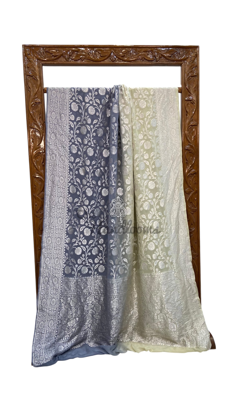 Pure Khaddi Georgette Handloom Banarasi Saree - Silver Zari