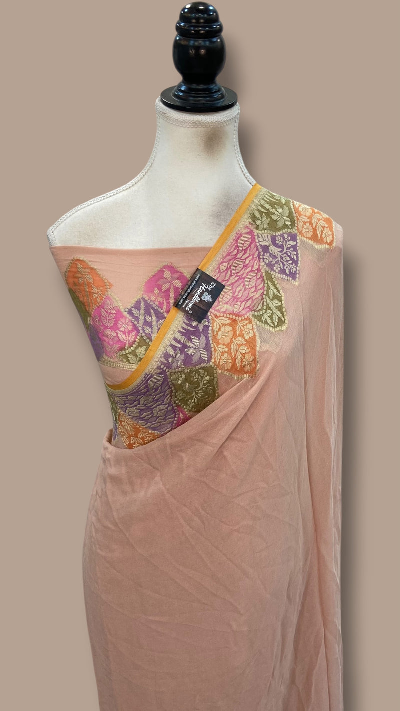 Pure Khaddi Georgette Handloom Banarasi Saree - Water Zari